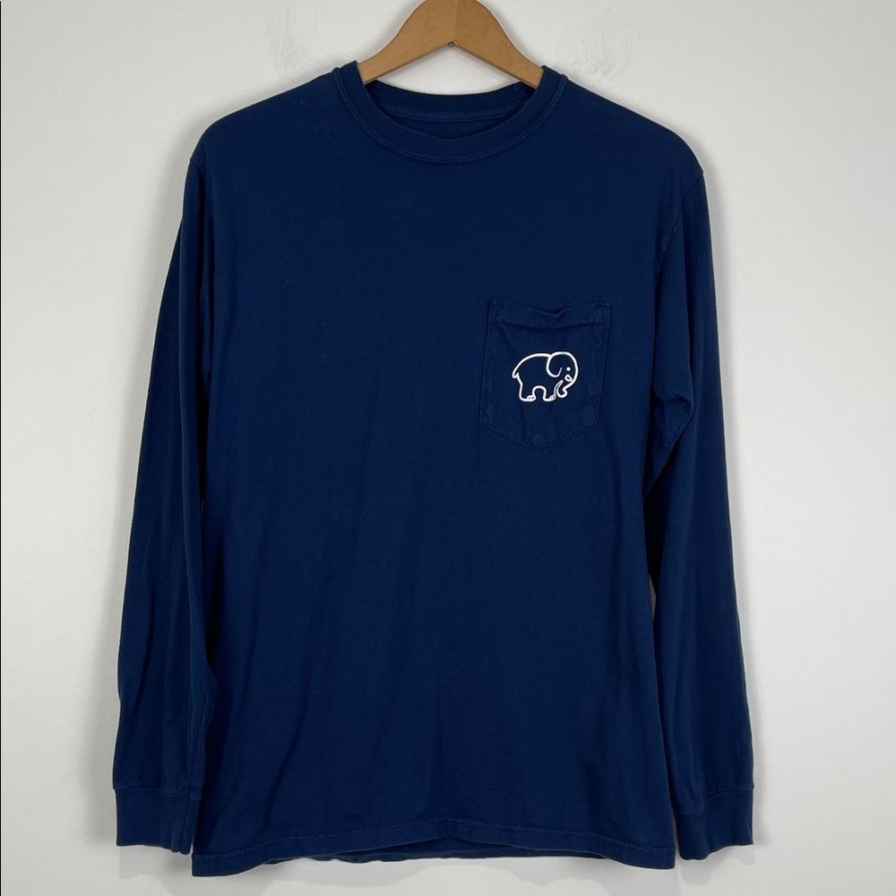 Ivory Ella Women’s Small Crewneck Long Sleeve Tee Elephant Navy Blue Pocket